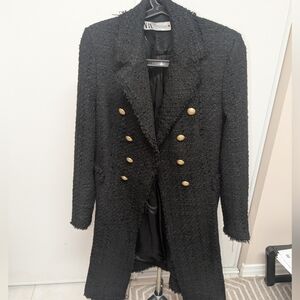 ZARA TWEED MILITARY RUNWAY STYLE BLACK DOUBLE BREASTED PINTEREST FAV COAT